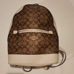 Coach Signature Brown and Cream Kenley Backpack All Over Pattern